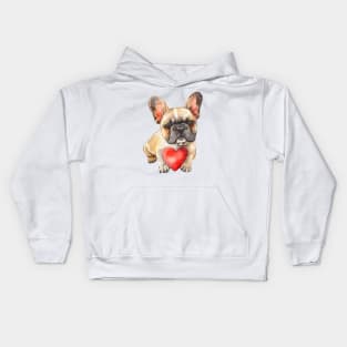 Valentine French Bulldog Holding Heart Kids Hoodie